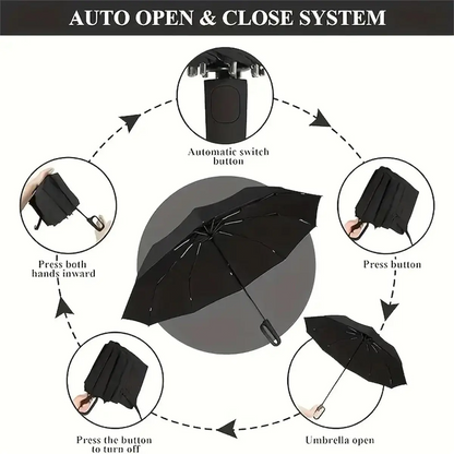 Automatic FoldingWindproof Umbrella -Compact WaterproofRain Umbrella with Easy-Grab Loop, PortableTravel Design for Men &Women